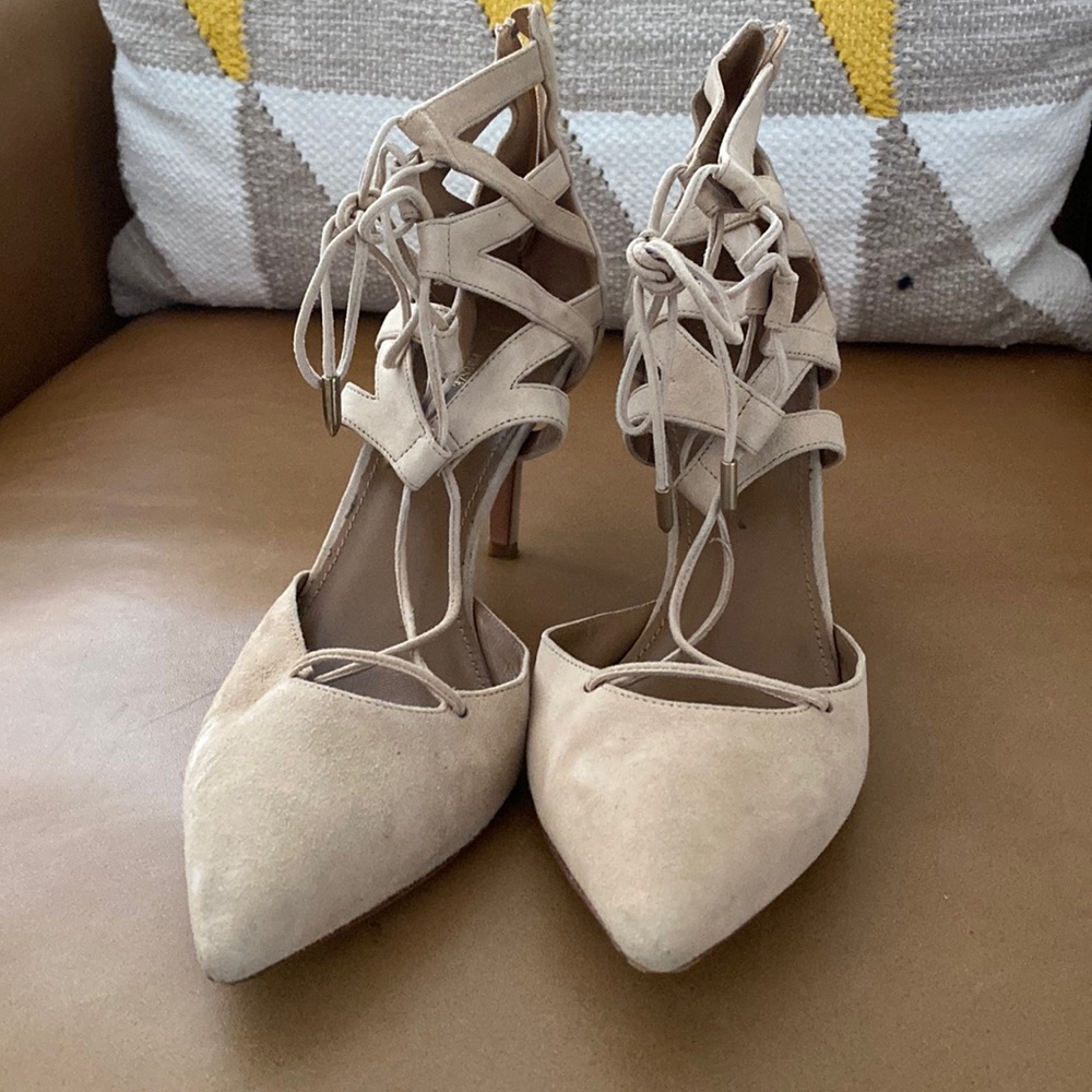 Worn once lace up suede heel